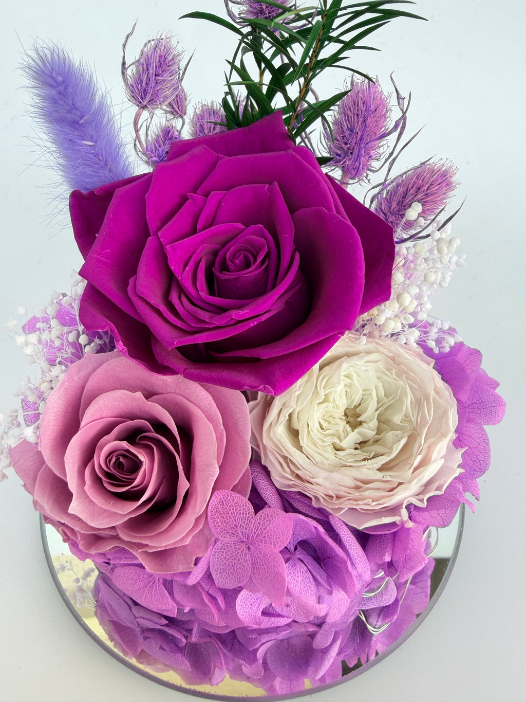 Purple Angel Preserved Flower with LED Night Light in Glass Dome, Eternal Rose Gift Box, Romantic Home Decor for Valentine's Day, Anniversary, Birthday Gifts for Her