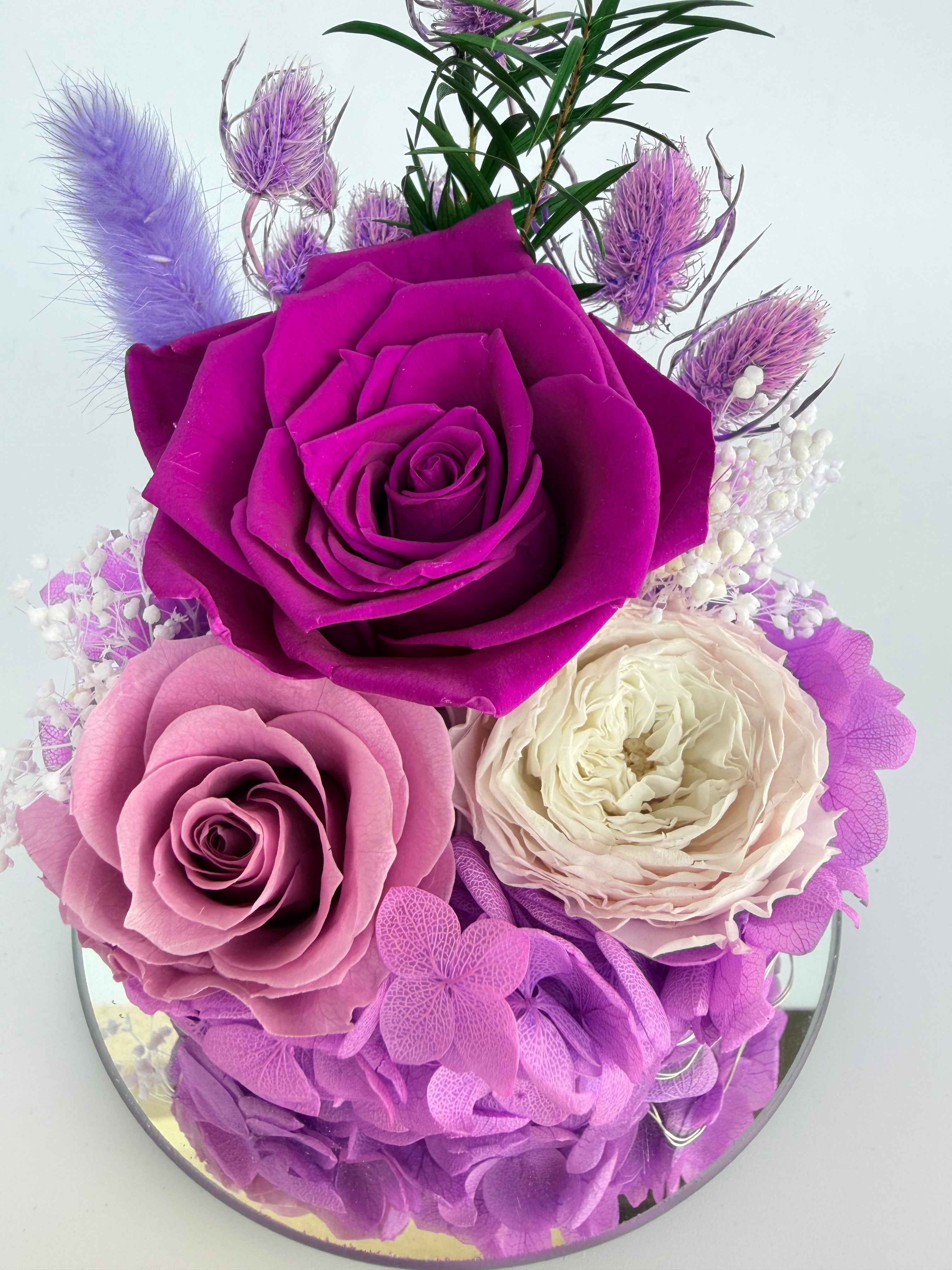 Purple Angel Preserved Flower with LED Night Light in Glass Dome, Eternal Rose Gift Box, Romantic Home Decor for Valentine's Day, Anniversary, Birthday Gifts for Her