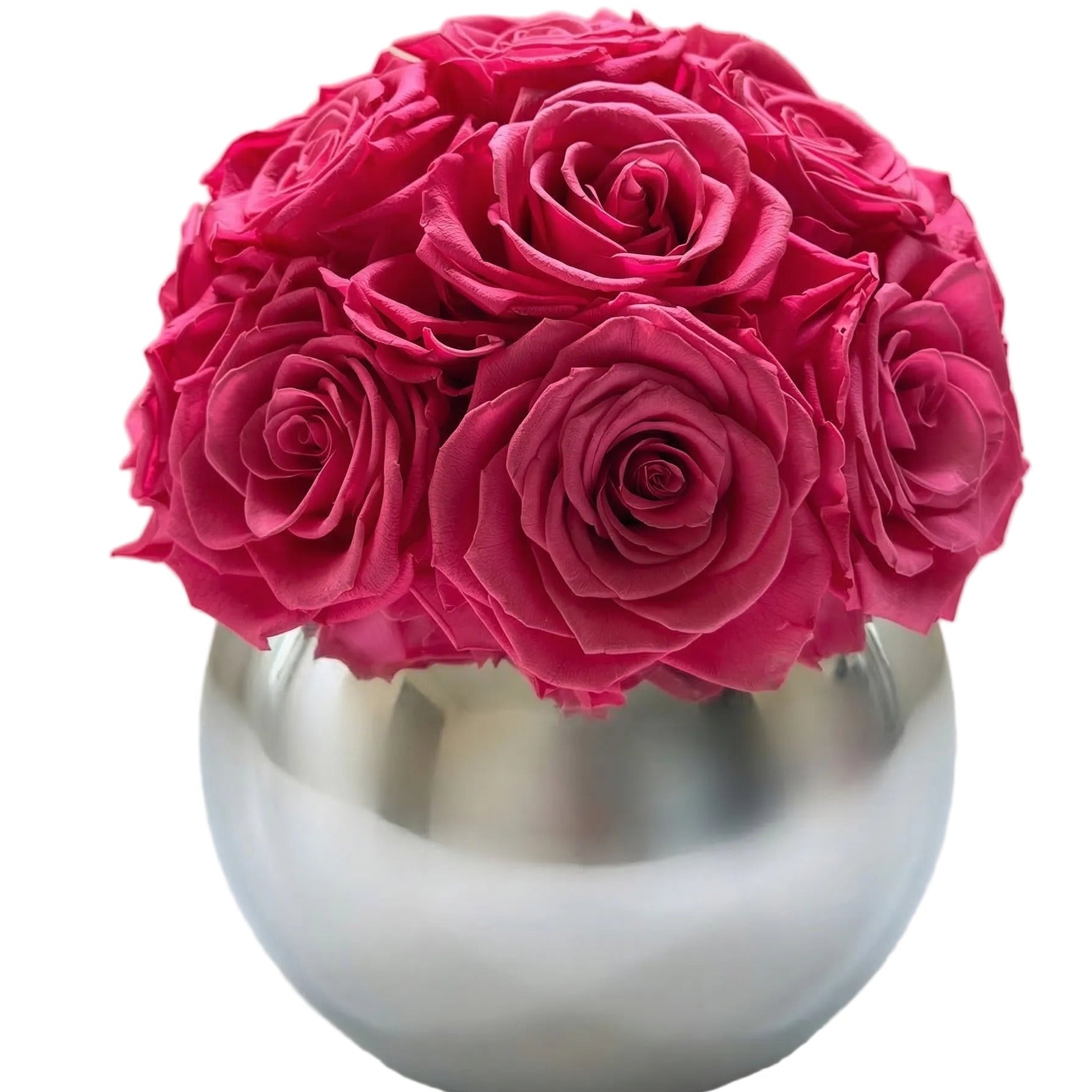 Preserved Flower Arrangement in Silver Mirror Vase, Luxury Eternal Rose Centerpiece, Modern Elegant Home Decor Gift for Living Room Bedroom Office
